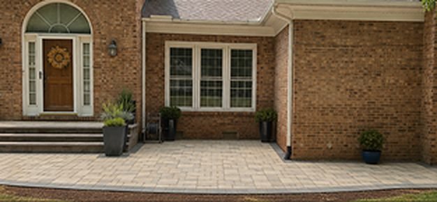 After: new paver patio and steps at the front entrance