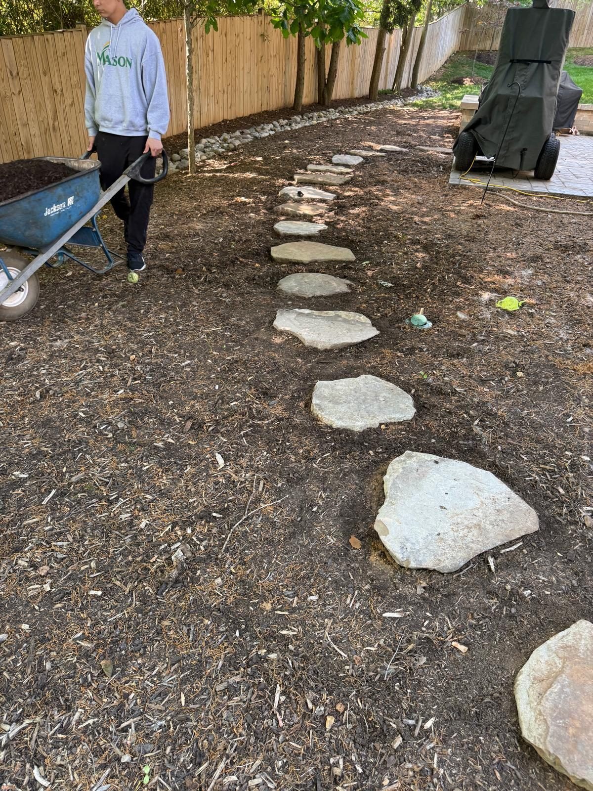 Installing a stepping-stone path through a mulched yard