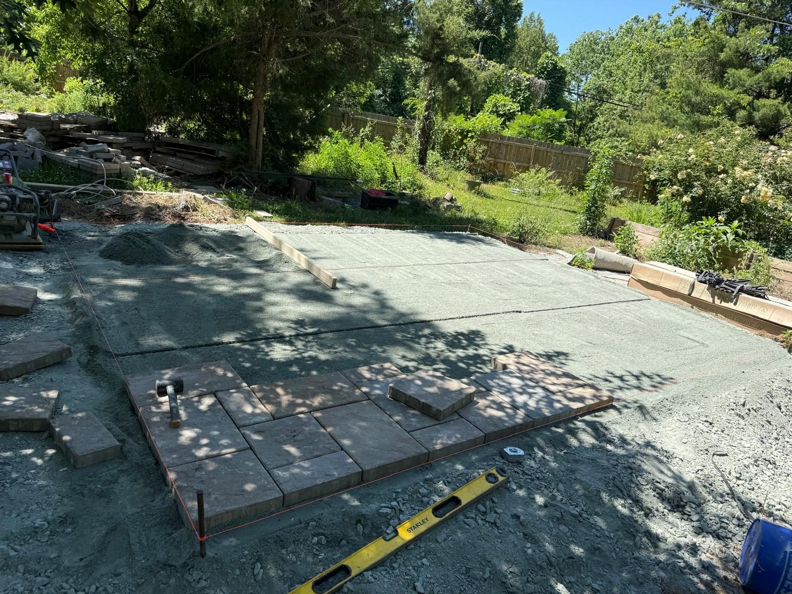 Base preparation for a new paver patio