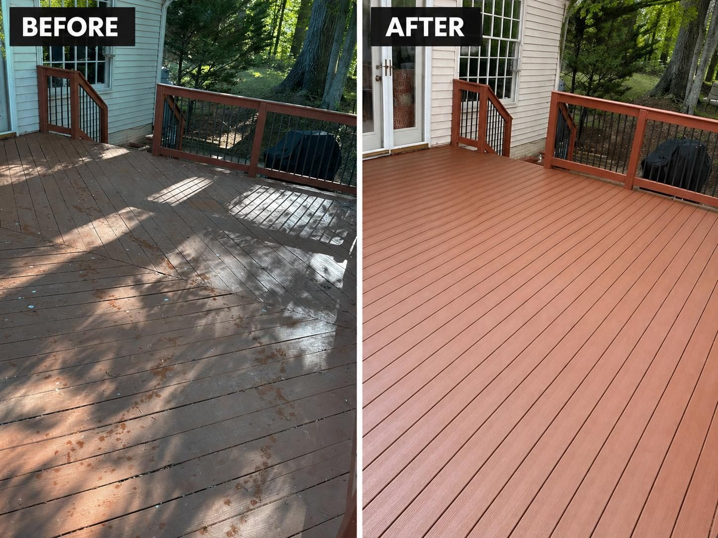 Before & after: a faded wood deck restored and refinished
